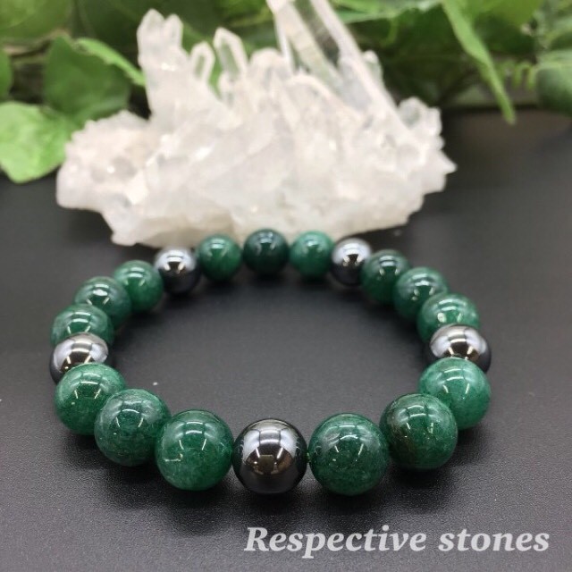 ブレスレット★健康・ストレス緩和・血液に力を★アベンチュリン×ヘマタイト/Men'sサイズ/天然石/mbl-13