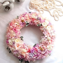 ―ボタニカルcake―薔薇と木の実のプリザリース   ピンク×パープル 5枚目の画像