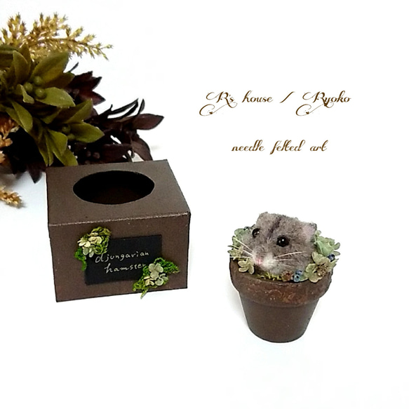 羊毛フェルト置物 ⑪ 『 Potted hamster (鉢ハム) / ジャンガリアンハムスター / ノーマル 』 1枚目の画像