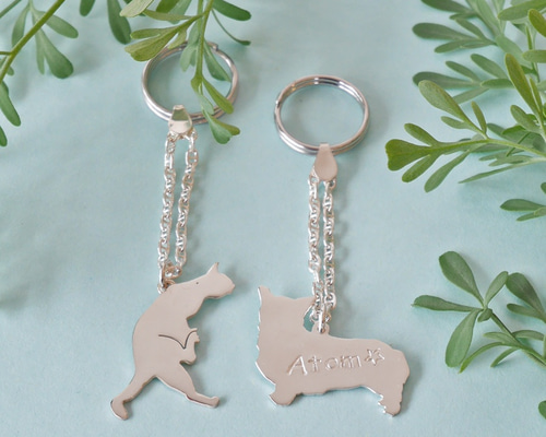 シルバー925 キーホルダー Dog&Catシルエット ◇セミオーダー
