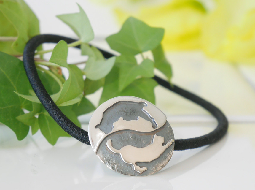 シルバー925 ヘアアクセ コンチョ 猫「ノボルとノビル TypeB」