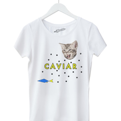 キャビア 猫 レディース Tシャツ 1枚目の画像