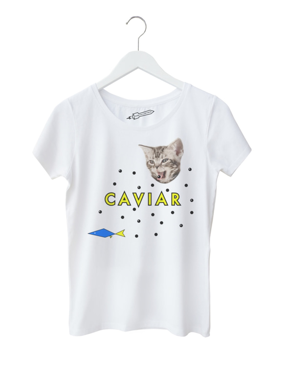 キャビア 猫 レディース Tシャツ 1枚目の画像