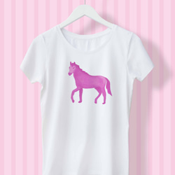 ピンクの馬 レディース Tシャツ 1枚目の画像