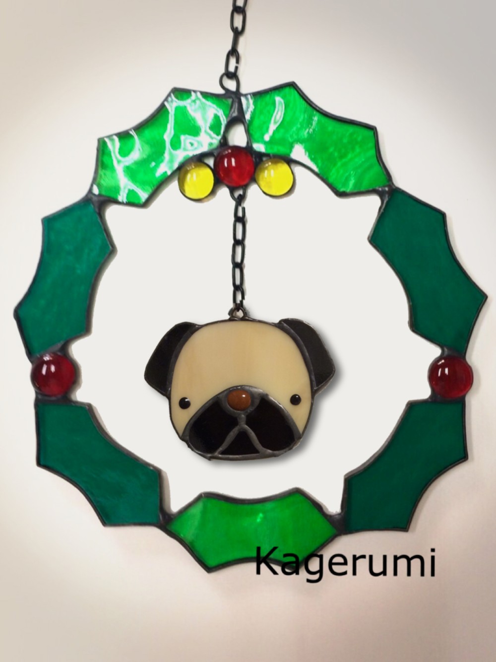 ステンドグラス☆のクリスマスのリース　犬のサンタクロース 新品ステンドグラス☆クリスマスのリース 犬のサンタクロース