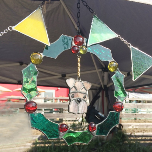 受注作品ステンドグラスクリスマスリース