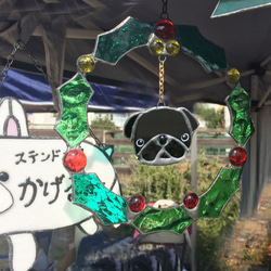 【受注販売】わんこステンドグラスのクリスマスリース（犬（ラブラドールレトリバー）） 2枚目の画像