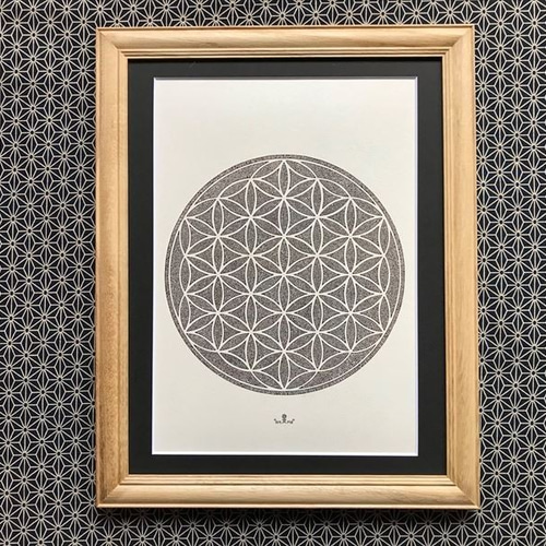 神聖幾何学アート【ストーンオブライフ～赤】 ストーンオブライフ】A4神聖幾何学アート(ゴールドラメ粉) 絵画