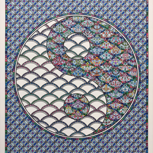 オリジナル曼荼羅アート【蒼空太極図】（原画） 絵画 kitatik 通販