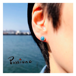 一つ石のシンプルピアス/シルバー/ターコイズ/ワンポイント/silver/turquoise/pierce/7mm 4枚目の画像