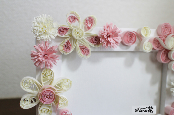 【写真立て】PINK×WHITE  ペーパークイリング～Paper Quilling～ 2枚目の画像