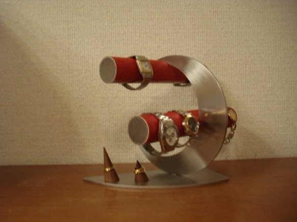 ハロウィンプレゼントに！レッド丸パイプ三日月8本掛け腕時計スタンド　リングスタンド　ak-design 7枚目の画像
