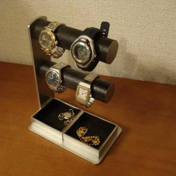 腕時計　飾る　丸パイプ2段でかいトレイ4〜6本掛けブラック腕時計スタンド 　ak-design 4枚目の画像