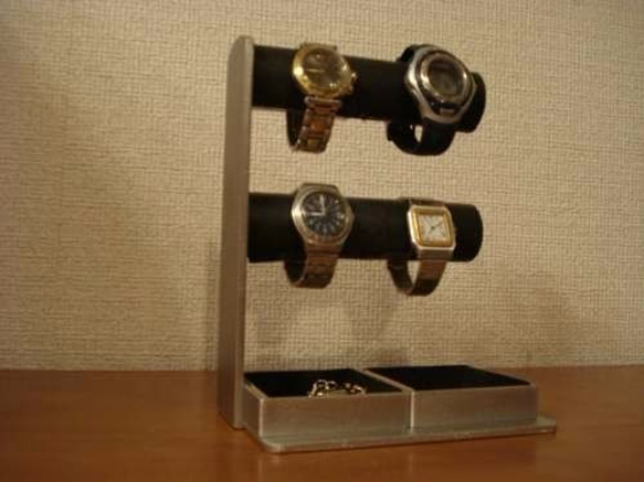 腕時計　飾る　丸パイプ2段でかいトレイ4〜6本掛けブラック腕時計スタンド 　ak-design 7枚目の画像
