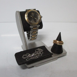 腕時計スタンド　だ円パイプ女性用ウオッチスタンドブラック　腕時計、リングを飾る　AKデザイン 2枚目の画像