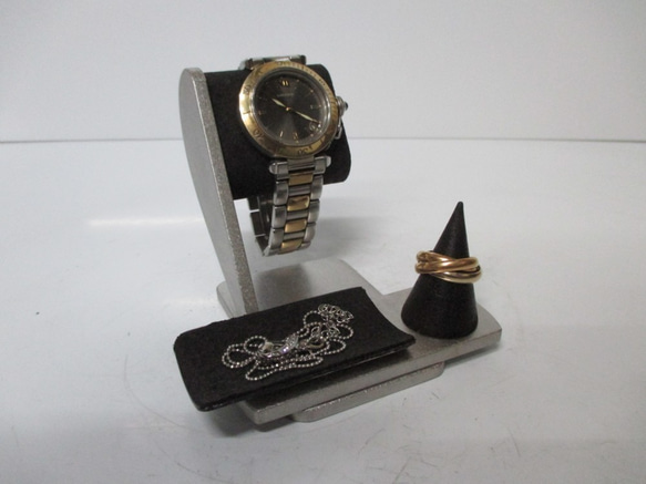 腕時計スタンド　だ円パイプ女性用ウオッチスタンドブラック　腕時計、リングを飾る　AKデザイン 2枚目の画像