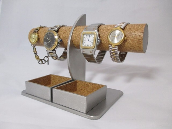 ハロウィンプレゼント　腕時計4本掛けダブル角トレイ付きハーフムーン腕時計スタンド　ak-design 2枚目の画像