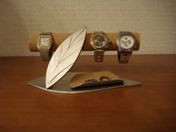ハロウィンプレゼント　ダブルリーフ小物入れ付き腕時計収納スタンド　トレイ付き 1枚目の画像