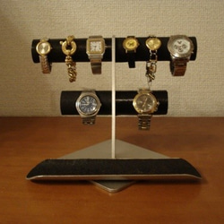 クリスマスプレゼントにどうぞ！ ブラック丸パイプ6～8本掛け腕時計スタンドロングトレイバージョン 2枚目の画像