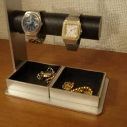 バレンタインデー　丸パイプ2段でかいトレイ4〜6本掛けブラック腕時計スタンド 　ak-design 5枚目の画像
