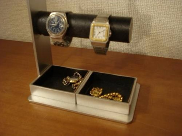 バレンタインデー　丸パイプ2段でかいトレイ4〜6本掛けブラック腕時計スタンド 　ak-design 5枚目の画像