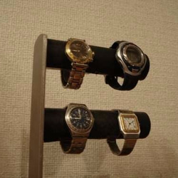 バレンタインデー　丸パイプ2段でかいトレイ4〜6本掛けブラック腕時計スタンド 　ak-design 6枚目の画像