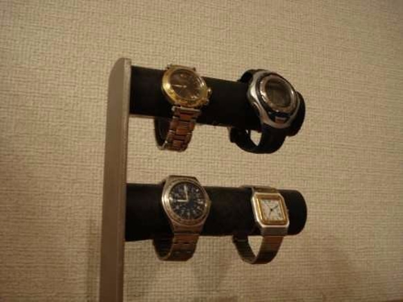 バレンタインデー　丸パイプ2段でかいトレイ4〜6本掛けブラック腕時計スタンド 　ak-design 6枚目の画像