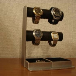 バレンタインデー　丸パイプ2段でかいトレイ4〜6本掛けブラック腕時計スタンド 　ak-design 7枚目の画像