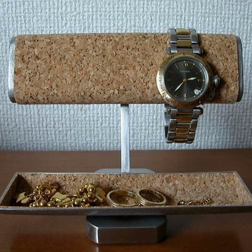 腕時計スタンドで時計 飾る だ円パイプ腕時計2本掛け小物入れ付き ak