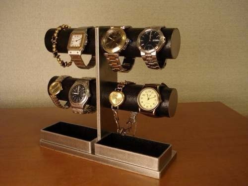父の日 4本掛け楕円パイプ、台座も楕円腕時計スタンド ブラック Ω 