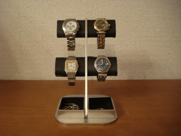 腕時計スタンド　ブラック4本掛け楕円ダブルトレイディスプレイスタンド 2枚目の画像