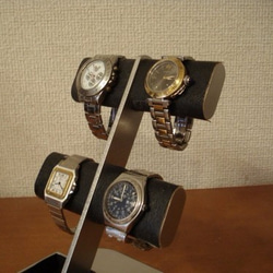 腕時計スタンド　ブラック4本掛け楕円ダブルトレイディスプレイスタンド 4枚目の画像