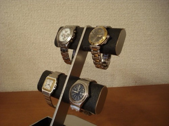腕時計スタンド　ブラック4本掛け楕円ダブルトレイディスプレイスタンド 4枚目の画像