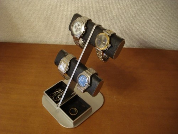 腕時計スタンド　ブラック4本掛け楕円ダブルトレイディスプレイスタンド 5枚目の画像