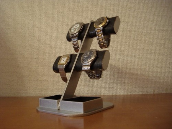 腕時計スタンド　ブラック4本掛け楕円ダブルトレイディスプレイスタンド 6枚目の画像
