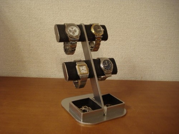 腕時計スタンド　ブラック4本掛け楕円ダブルトレイディスプレイスタンド 8枚目の画像