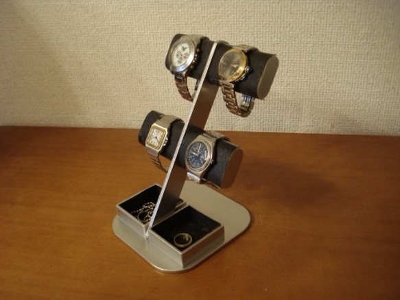 腕時計スタンド　ブラック4本掛け楕円ダブルトレイディスプレイスタンド 9枚目の画像