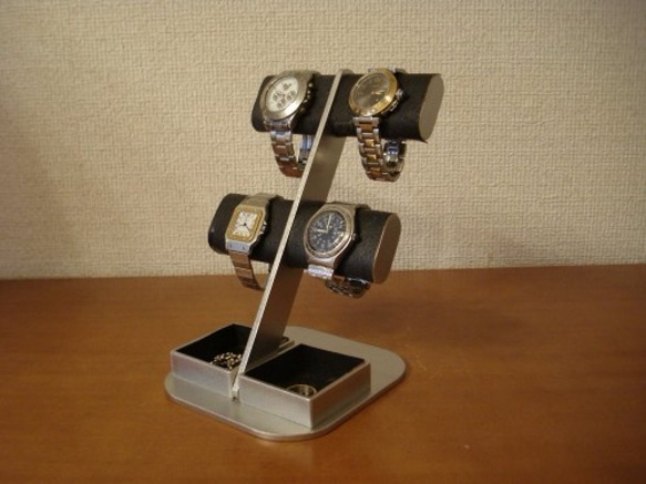 腕時計スタンド　ブラック4本掛け楕円ダブルトレイディスプレイスタンド 10枚目の画像