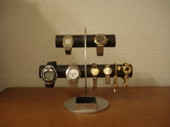 腕時計スタンド　ブラック三日月6本掛け腕時計スタンド角トレイ　No.140522　 2枚目の画像