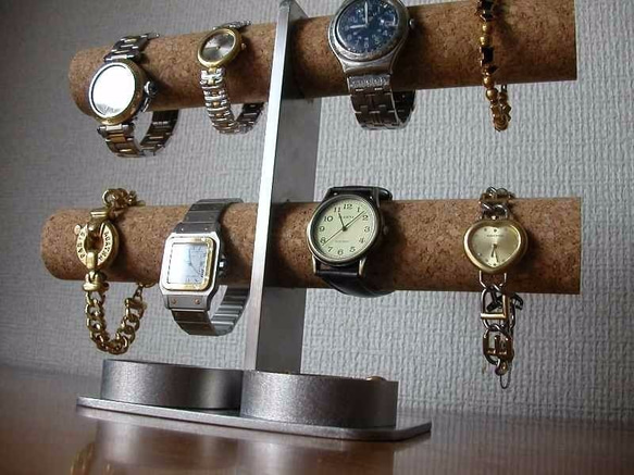 腕時計スタンド　ダブル丸トレイ8本掛けインテリア腕時計スタンド 3枚目の画像
