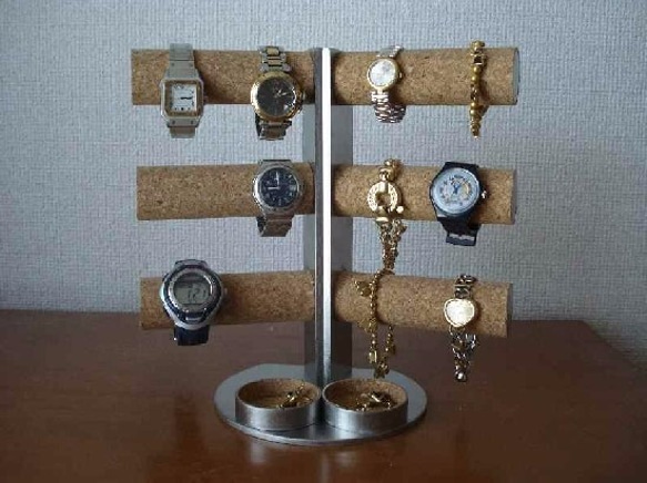腕時計スタンド　12本掛け角度付き腕時計スタンド　ダブル丸トレイ 1枚目の画像