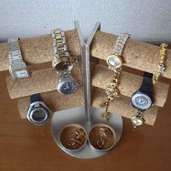 腕時計スタンド　12本掛け角度付き腕時計スタンド　ダブル丸トレイ 3枚目の画像