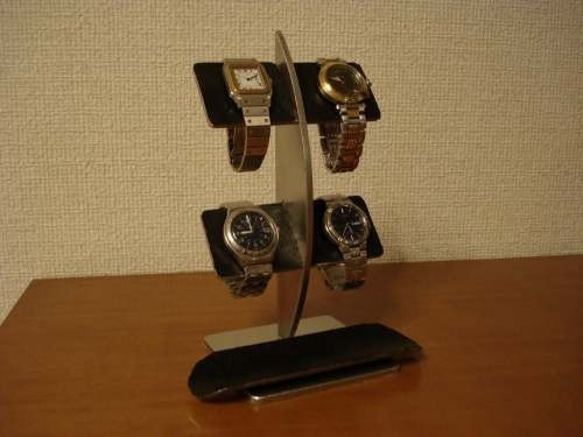 腕時計スタンド　ブラックコルク4本掛け腕時計スタンド　ロングトレイバージョン 3枚目の画像