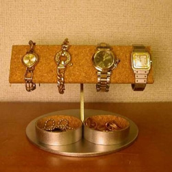 腕時計スタンド　4本掛け半円腕時計スタンドダブル丸トレイ　IMG0190 1枚目の画像