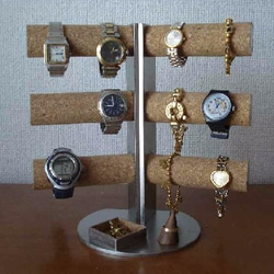 腕時計スタンド　12本掛け角度付き　木製リングスタンド角トレイ 1枚目の画像