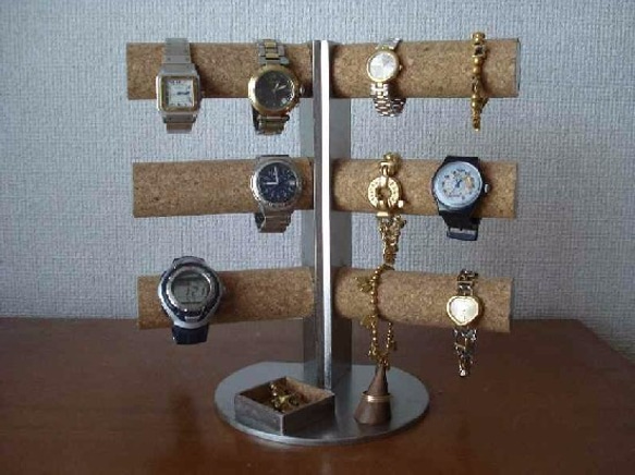 腕時計スタンド　12本掛け角度付き　木製リングスタンド角トレイ 1枚目の画像