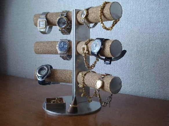 腕時計スタンド　12本掛け角度付き　木製リングスタンド角トレイ 4枚目の画像