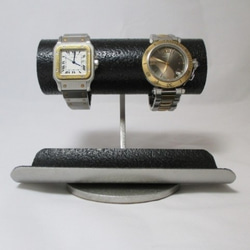 誕生日プレゼント　黒2本掛けロングトレイ丸パイプ腕時計スタンド　ブラック　ak-design　N161203 3枚目の画像