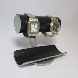 誕生日プレゼント　黒2本掛けロングトレイ丸パイプ腕時計スタンド　ブラック　ak-design　N161203 6枚目の画像