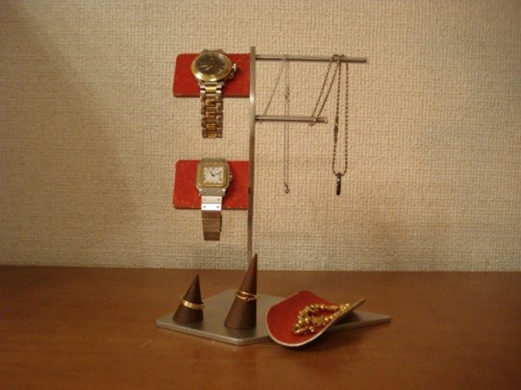 プレゼント　腕時計、リング、ネックレススタンド★レッド 　N13223 2枚目の画像